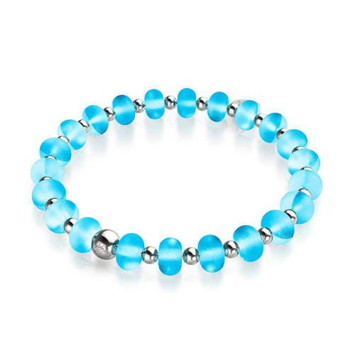 Aigue-marine | Argent | Bracelet Macaron en Verre Sirène
